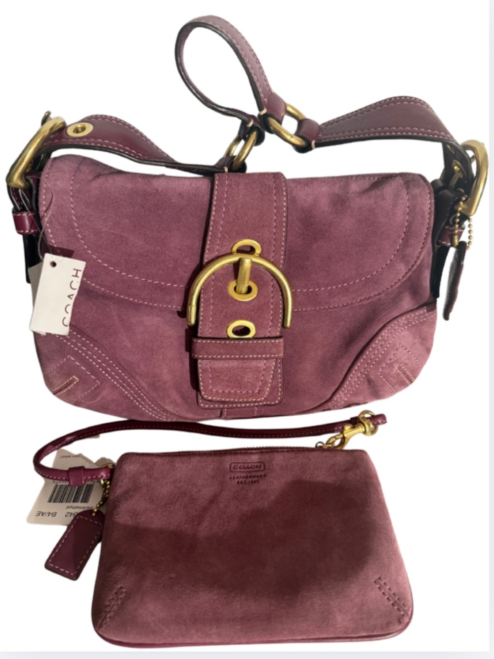 Coach Vintage Soho Sm Flap Suede Shoulder Bag Wristlet Set NWT Deadstock F10169